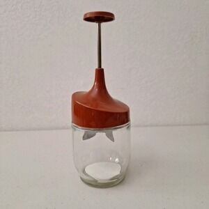 Vintage Gemco Glass Jar Nut and Food Chopper Red Brown Lid